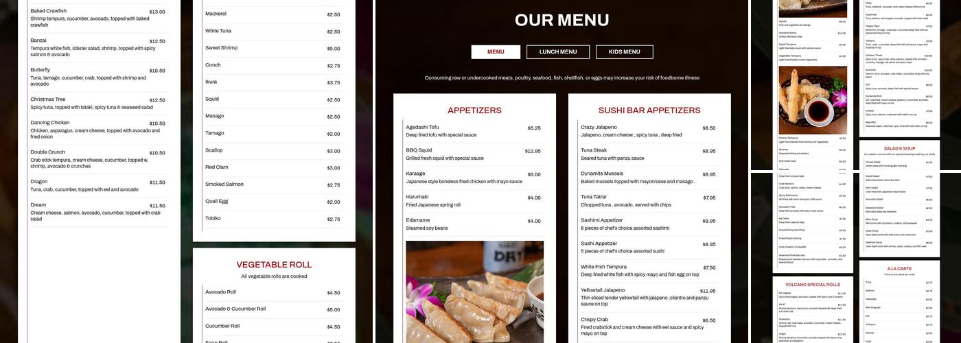 Volcano Sushi Bar & Hibachi Menu