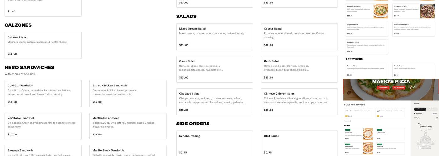 Mario's Pizza Menu