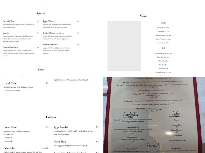 Walker's Menu