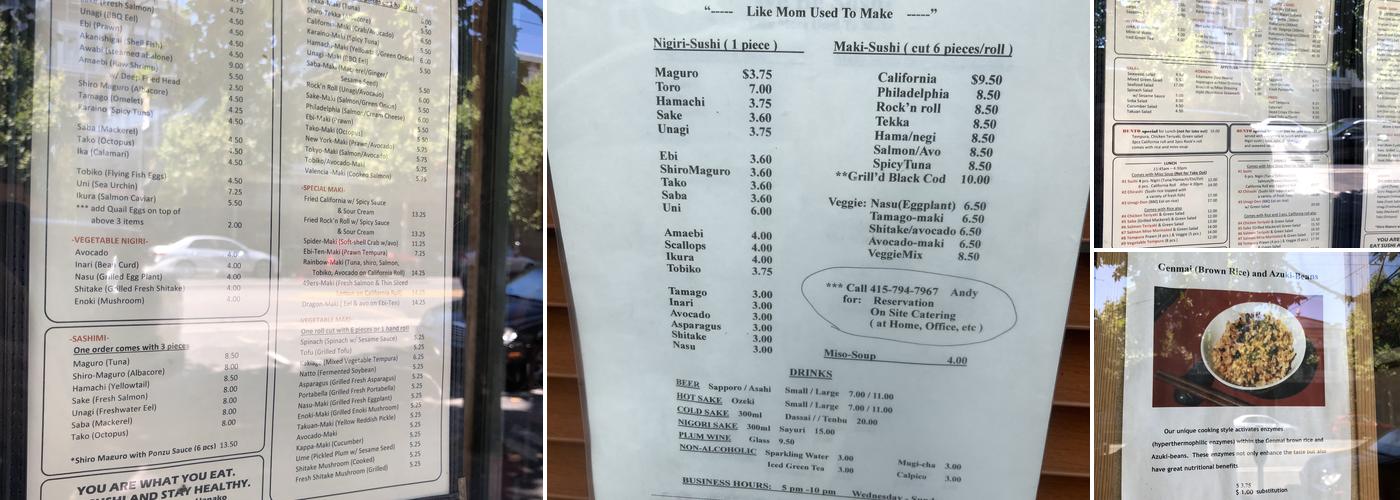 We Be Sushi Menu