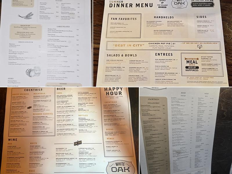 White Oak Tavern Menu