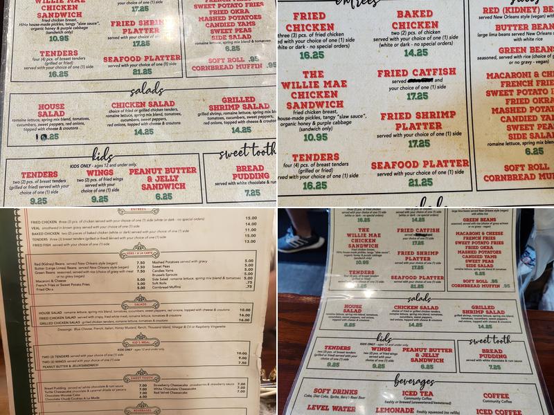Willie Mae's Scotch House Menu