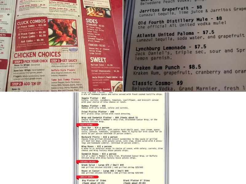 Wing Factory Menu