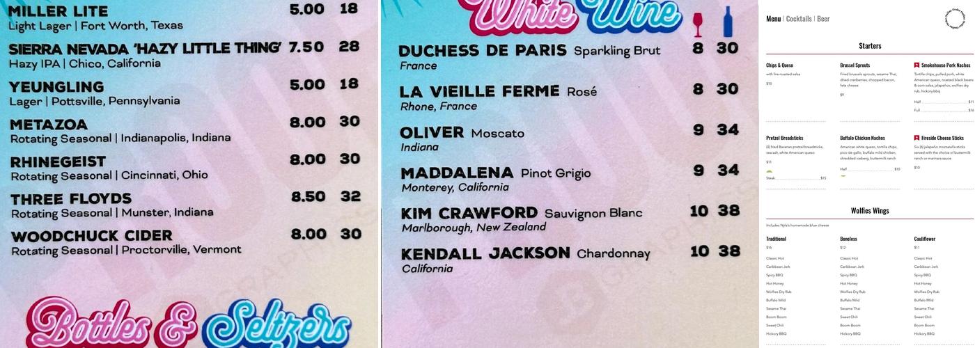 Wolfies Grill - Geist Menu