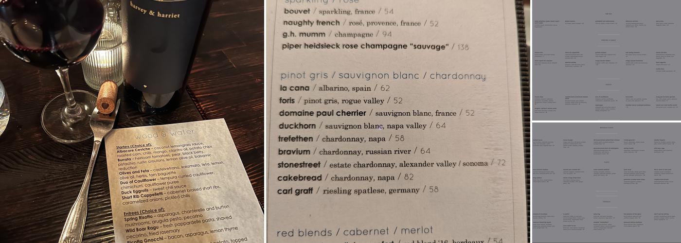 Wood & Water Menu