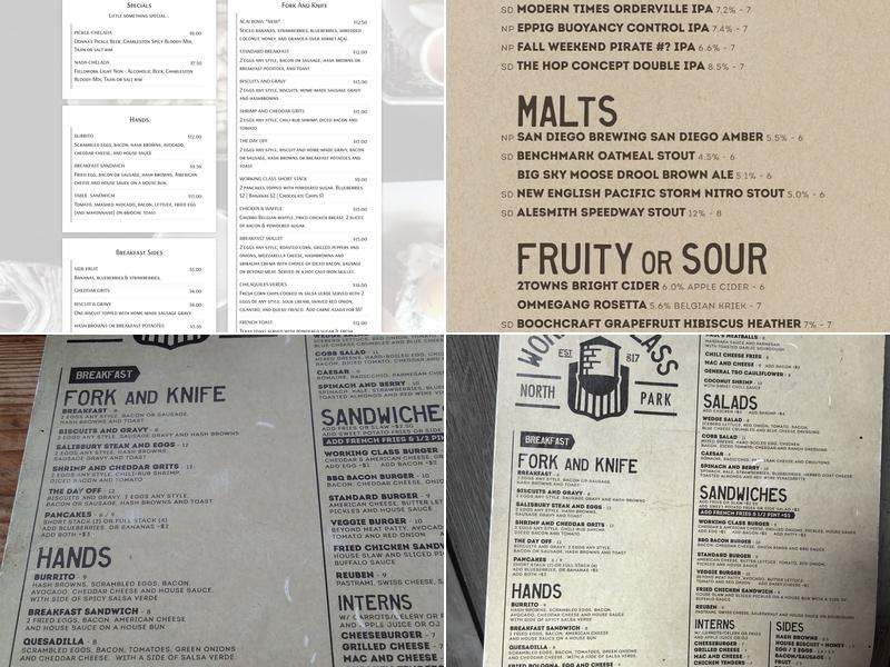 Working Class Menu