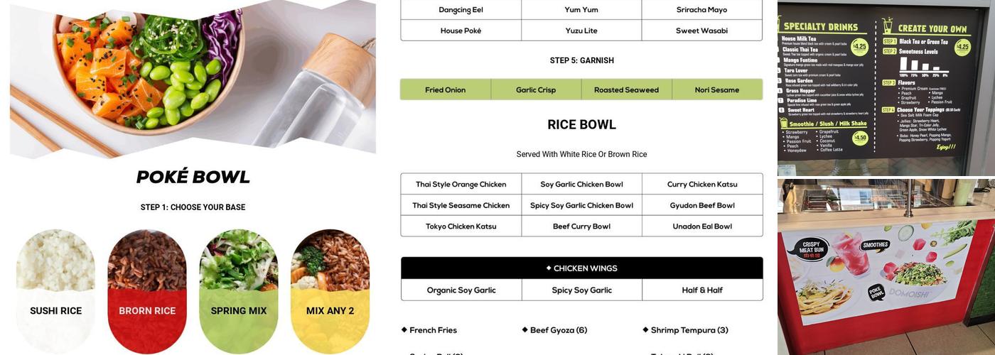 DOMOISHI Poké Bowl - Ramen - Wings - Boba Tea Menu