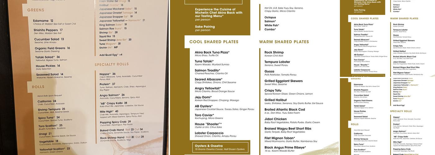 Yellowtail Japanese Restaurant & Lounge Menu