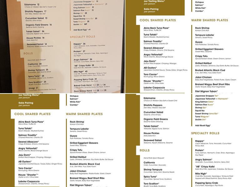Yellowtail Japanese Restaurant & Lounge Menu