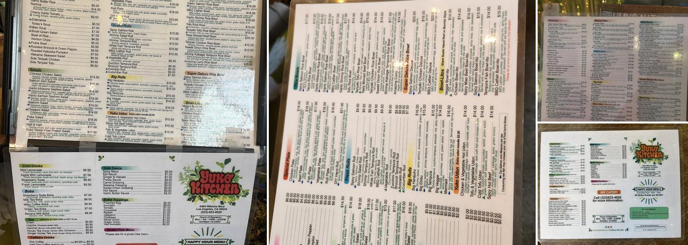 Yuko Kitchen Wilshire Menu