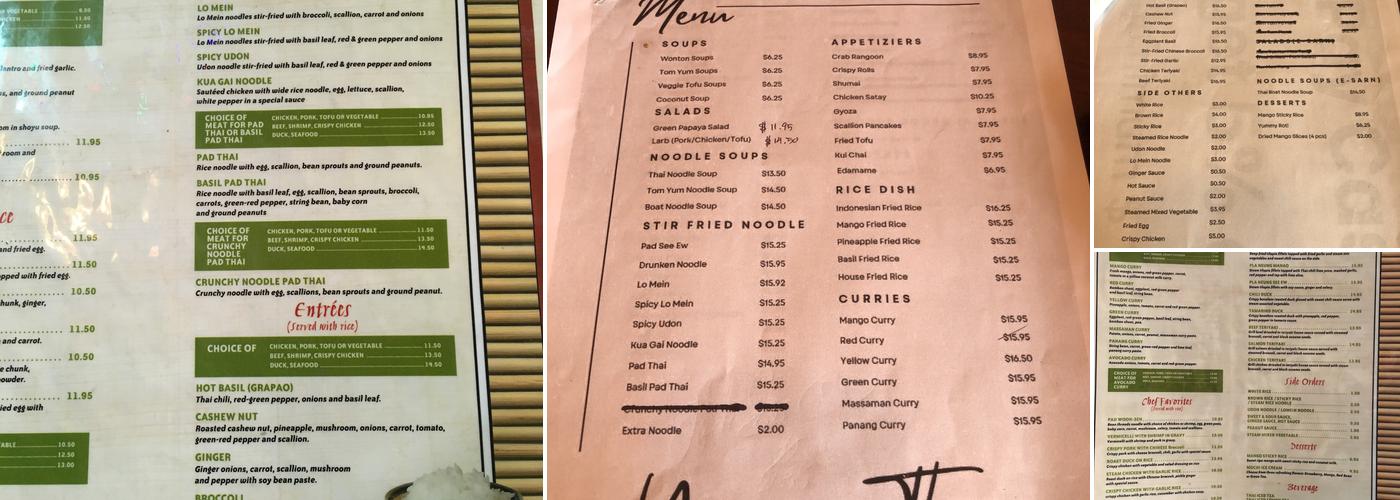 Yummy Thai Menu