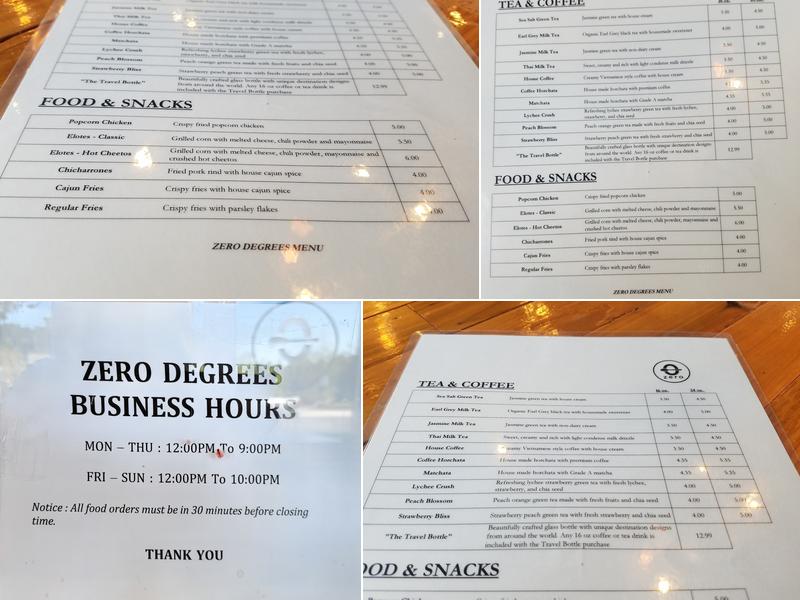 Zero Degrees Portland Menu