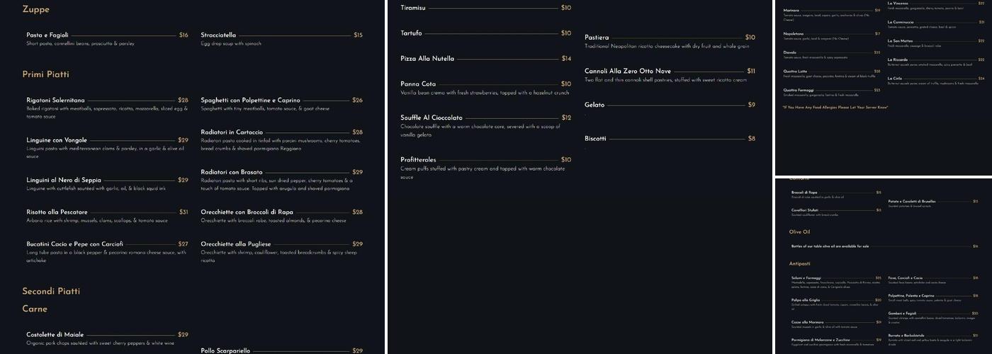 Zero Otto Nove Menu