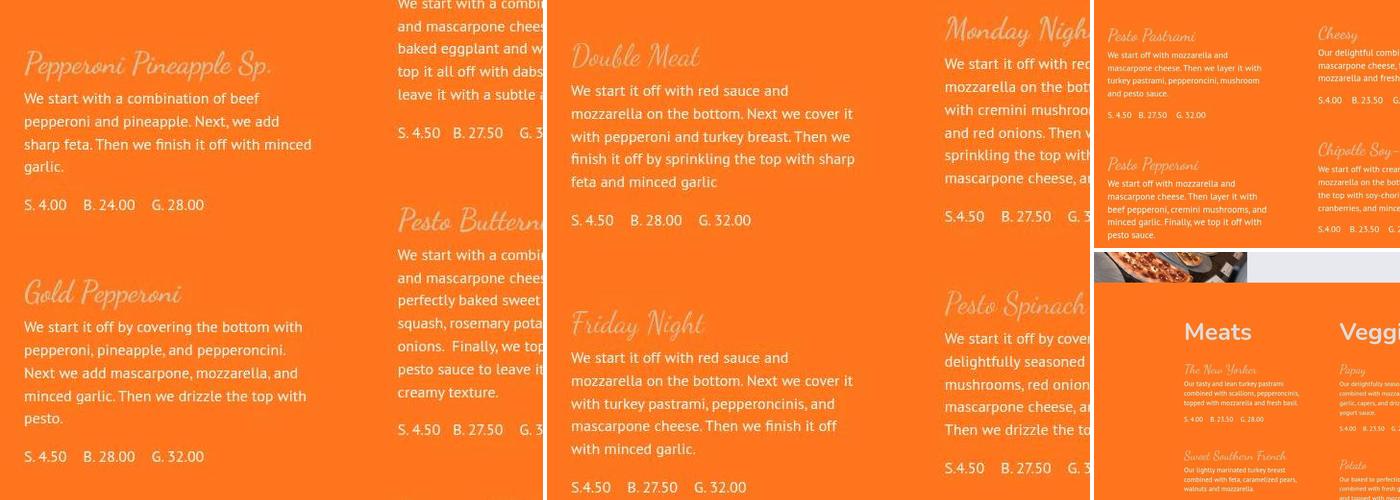 Zia Gourmet Pizza Menu