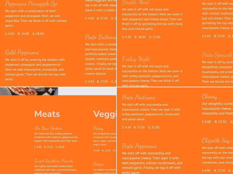 Zia Gourmet Pizza Menu