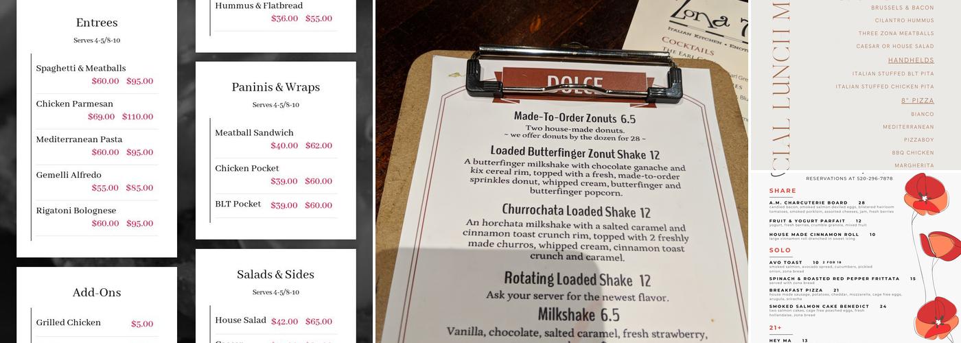 Zona 78 Menu