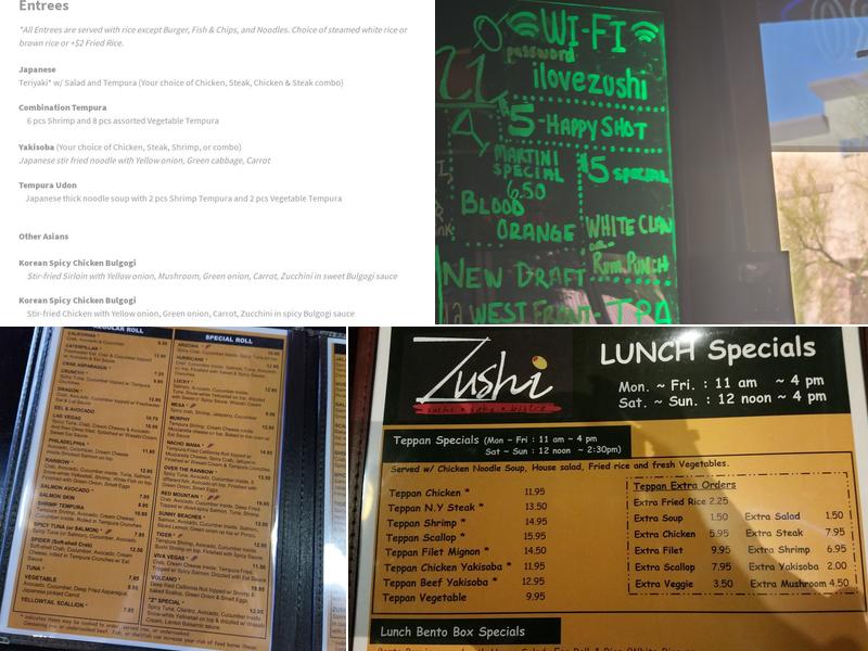 Zushi Japanese Bistro Menu