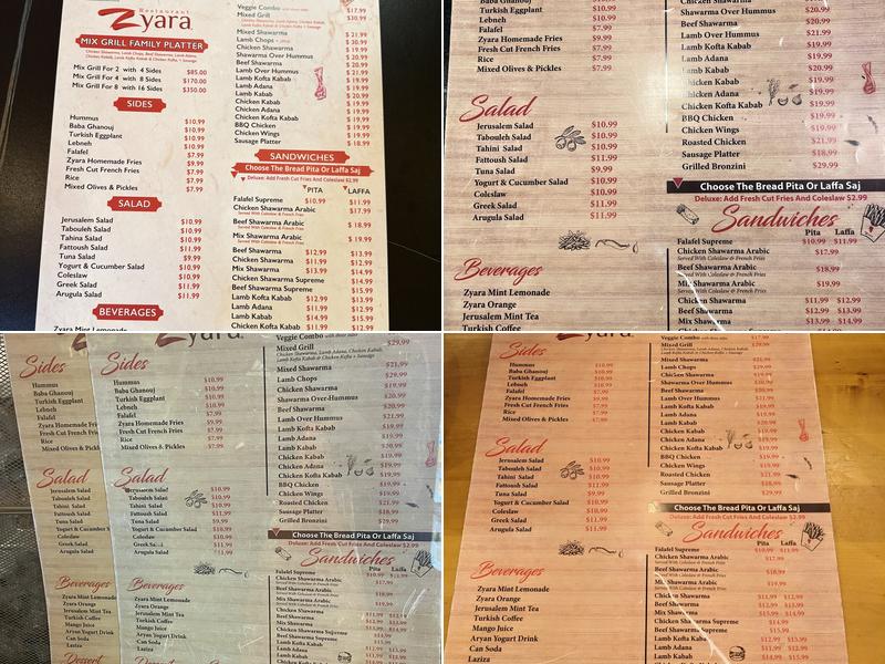 Zyara Restaurant Menu