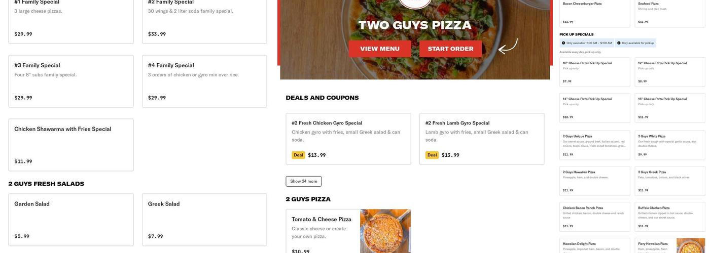 Two Guys Pizza Menu