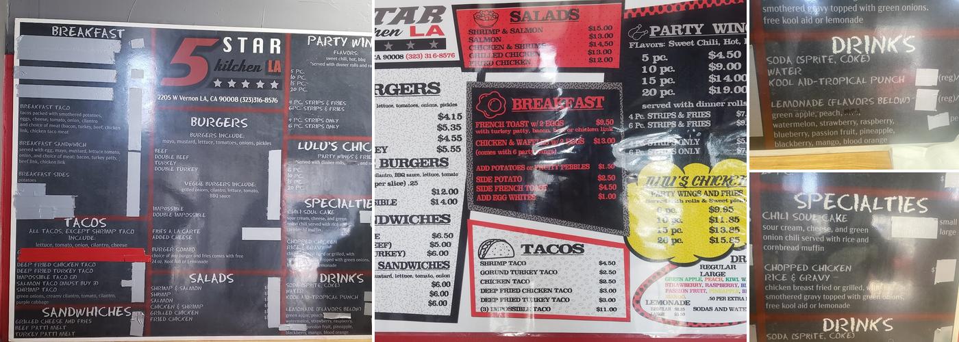 5 Star Kitchen LA Menu