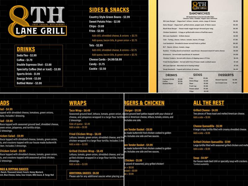 8th Lane Grill Menu