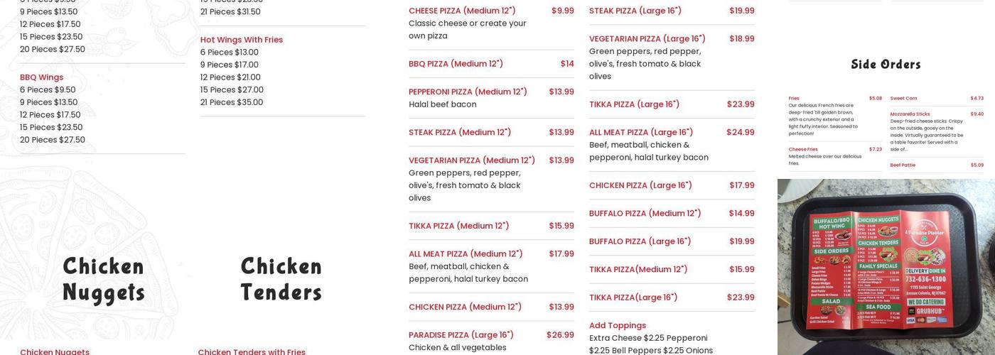 A PARADISE PLATTER Menu