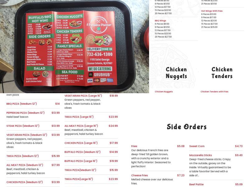 A PARADISE PLATTER Menu