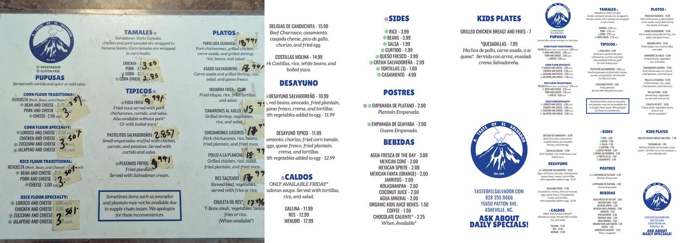 A Taste Of El Salvador Menu