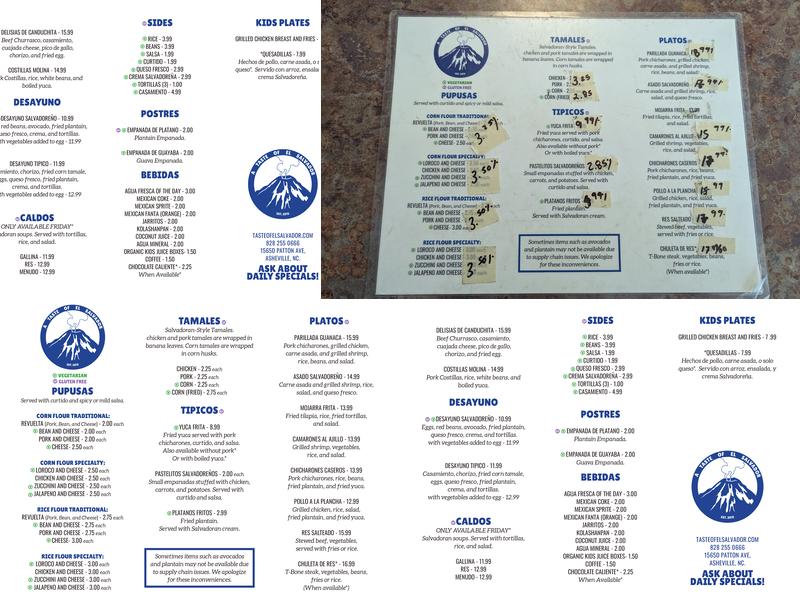 A Taste Of El Salvador Menu