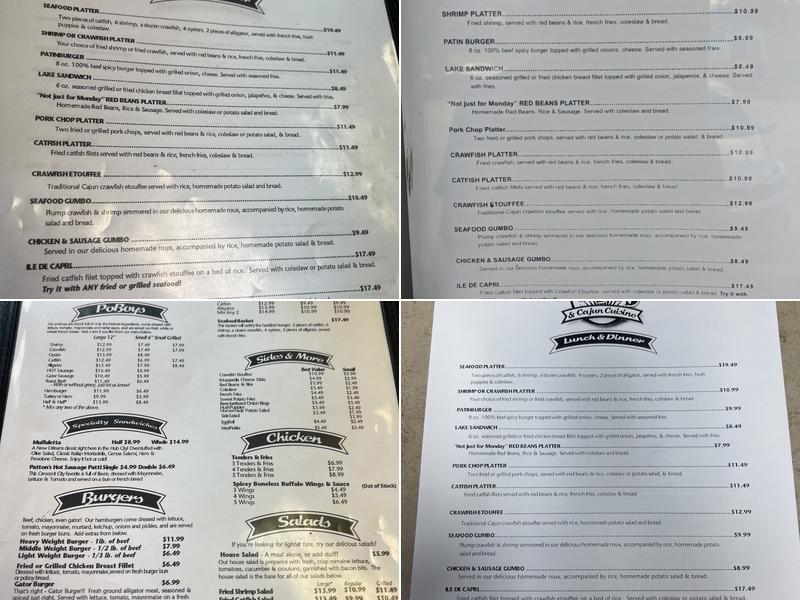 Acadiana PoBoys Menu