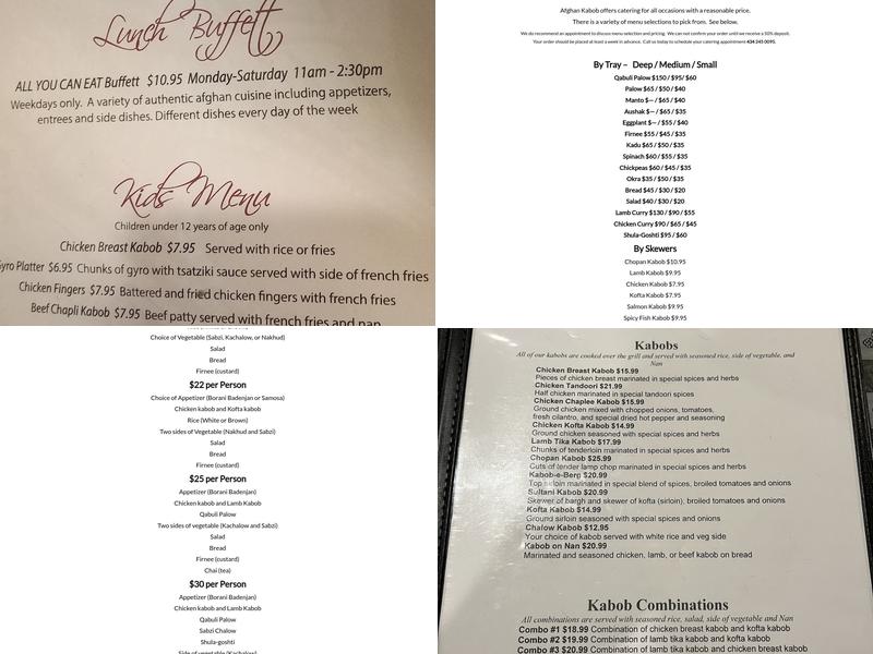 Afghan Kabob Cville Menu