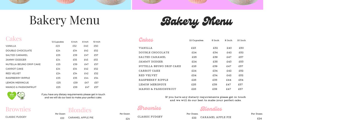 Annabella Bakes Menu