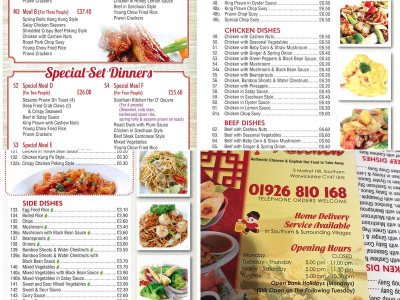 Southam Kitchen Menu