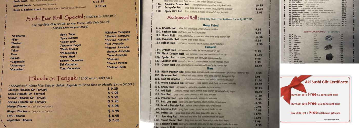 Aki Sushi Menu