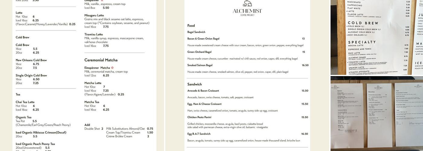 Alchemist Coffee Project Menu