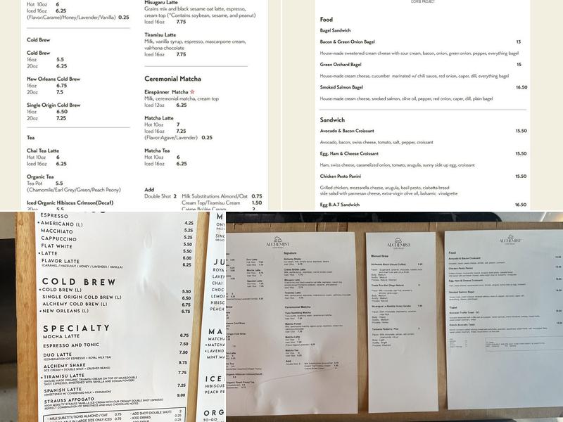 Alchemist Coffee Project Menu
