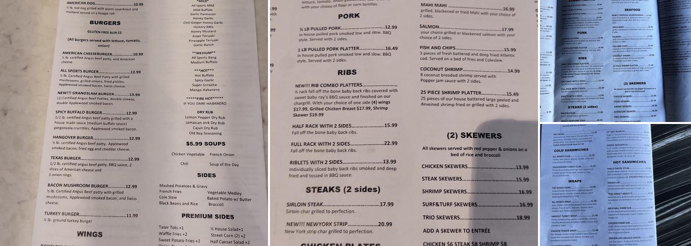 All Sports Grill Menu