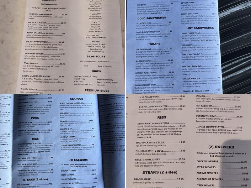 All Sports Grill Menu