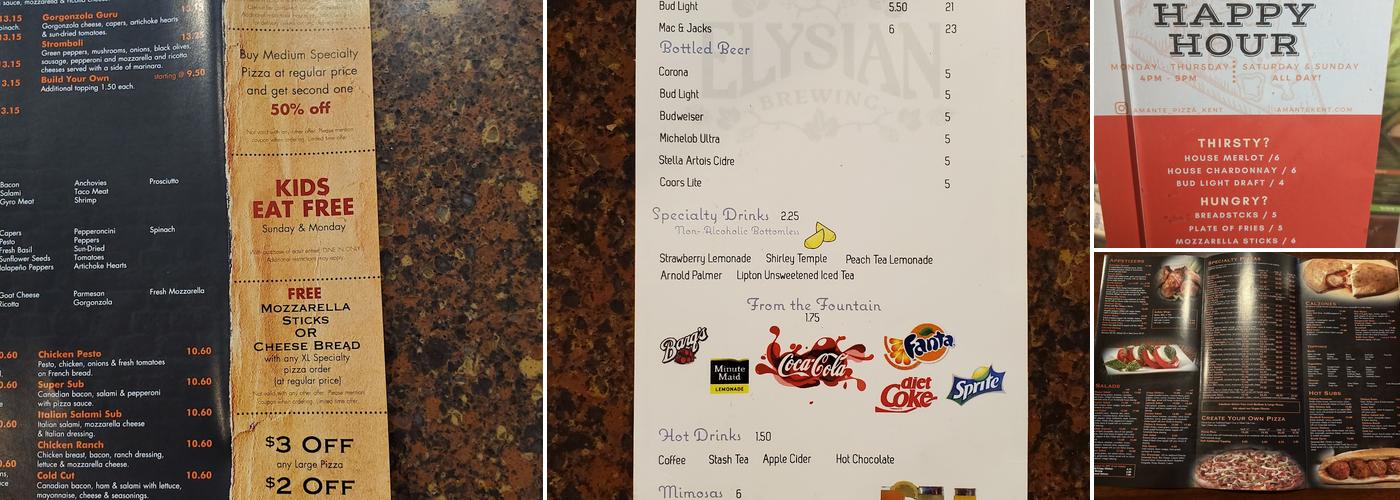 Amante Pizza and Pasta - Kent Menu