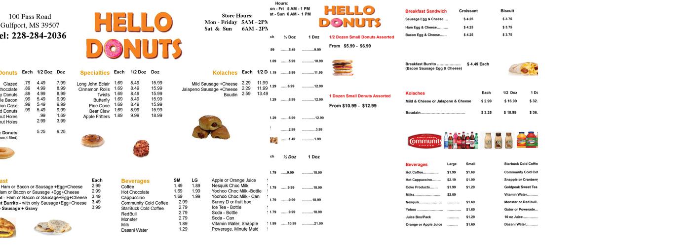 Hello Donuts Gulfport Menu