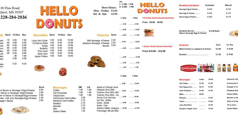 Hello Donuts Gulfport Menu