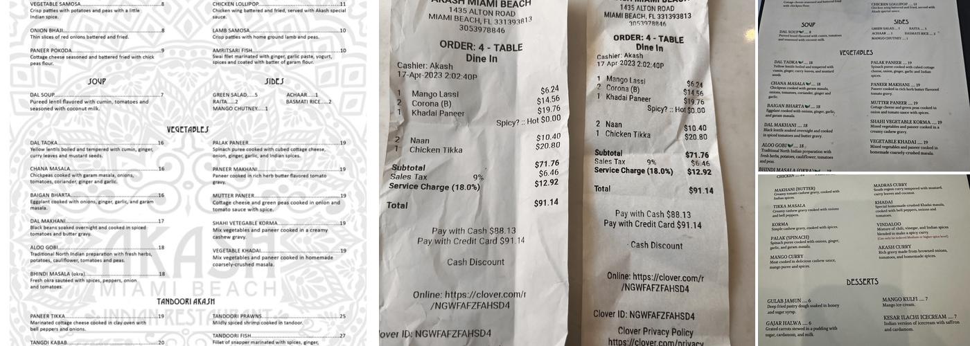 Akash Miami Beach Menu