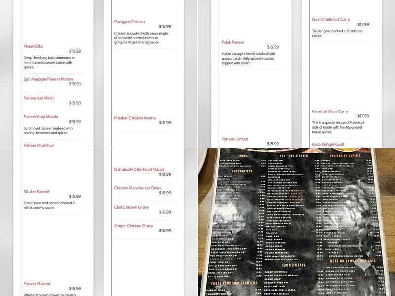 Anjappar Chettinad Indian Restaurant Menu