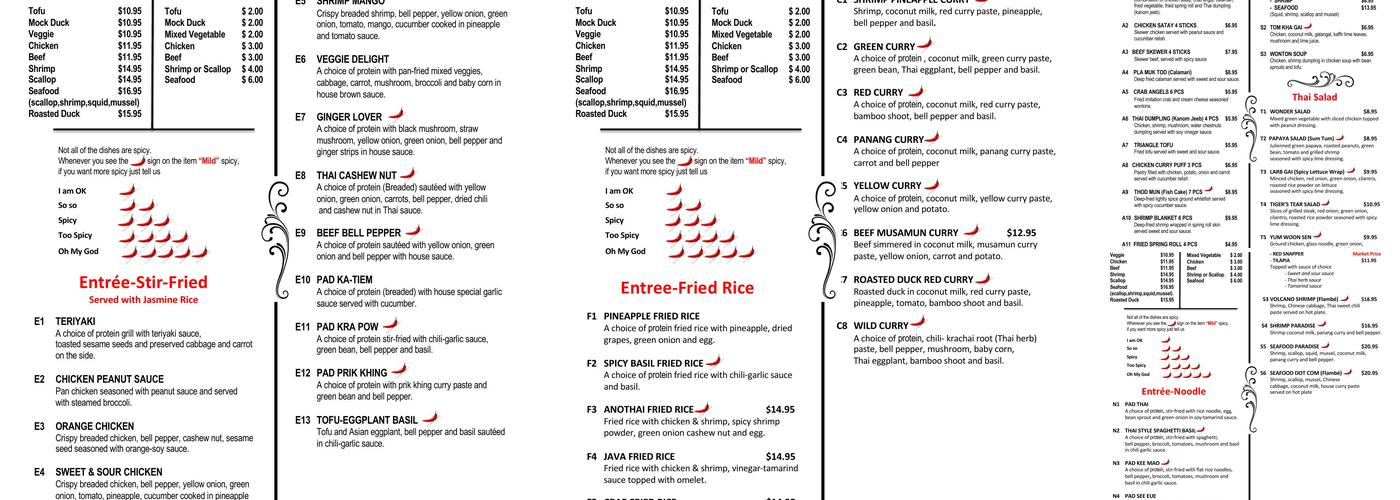 Anothai Cuisine Menu