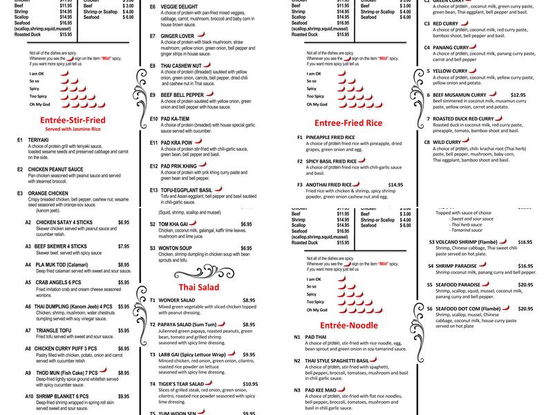 Anothai Cuisine Menu