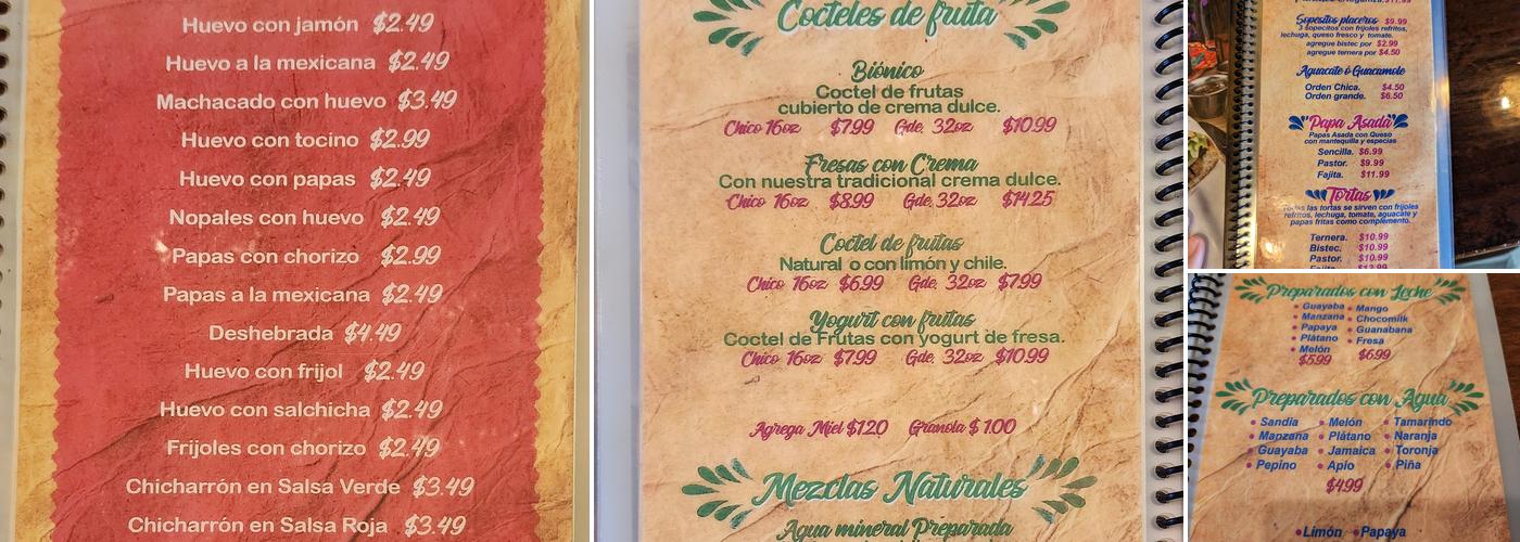Hacienda Arandas Menu