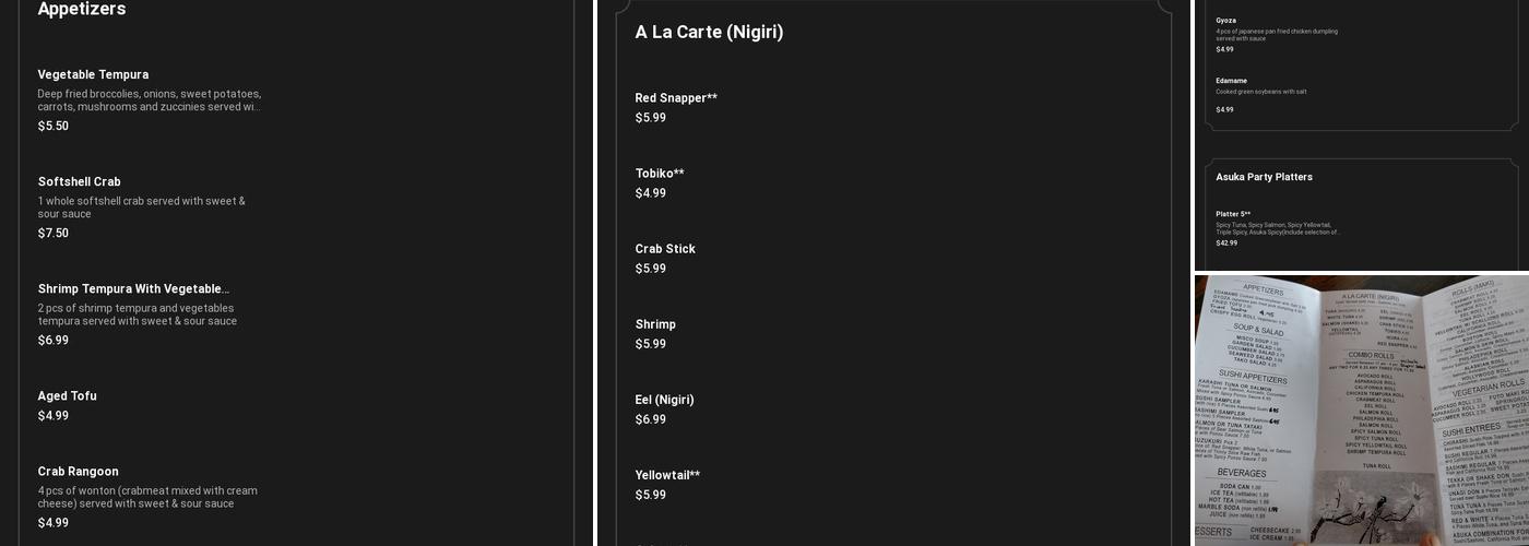 Asuka Sushi & Hibachi Menu