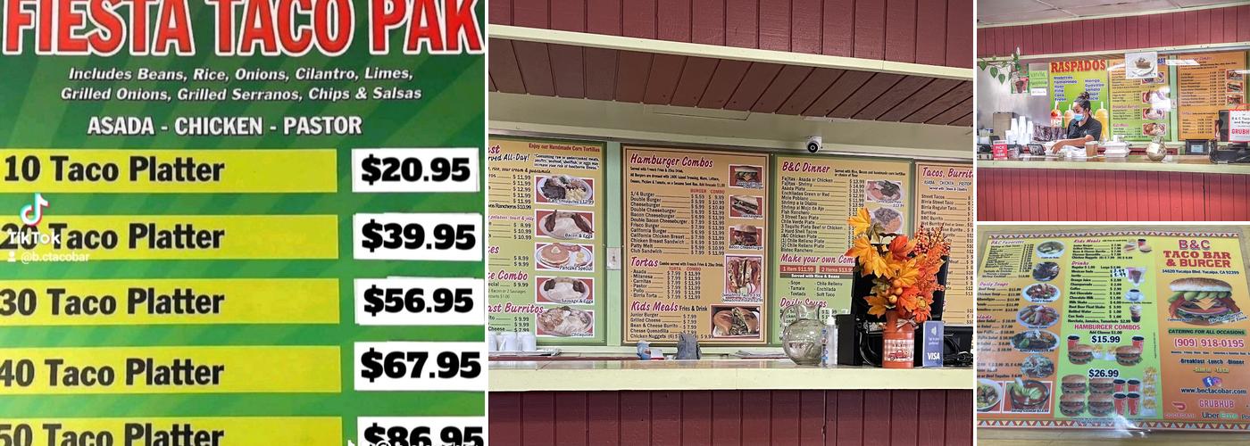 B & C Taco Bar And Burger Menu