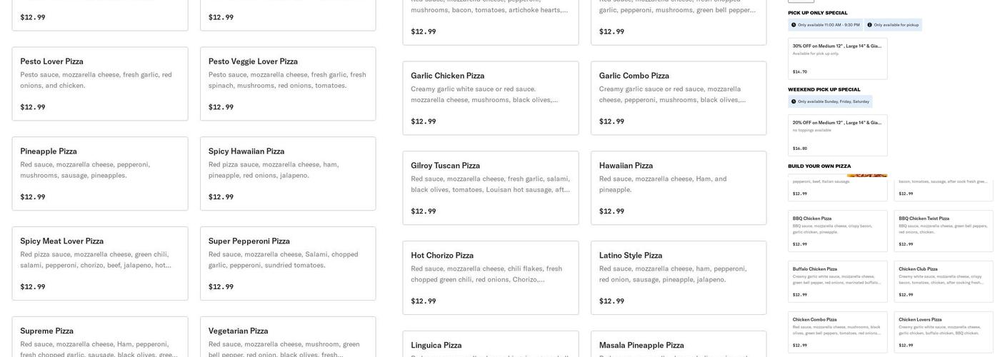 Cali Pizza Menu