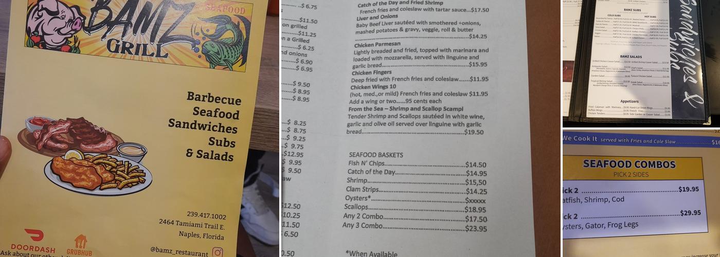 Bamz Restaurant Menu